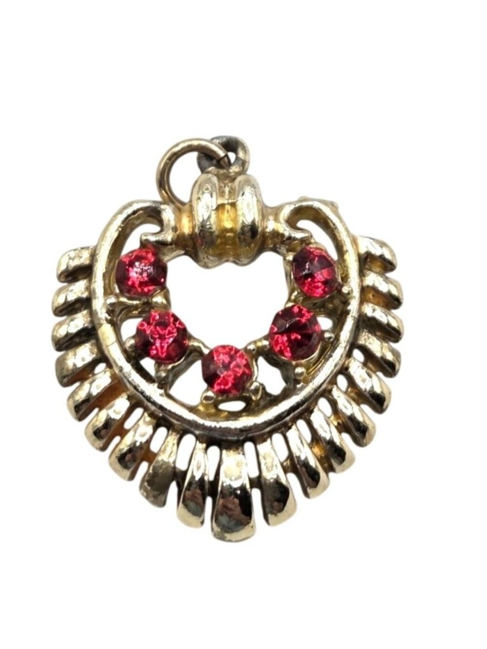 Vintage Gold-Tone Pendant With Red Rhinestones